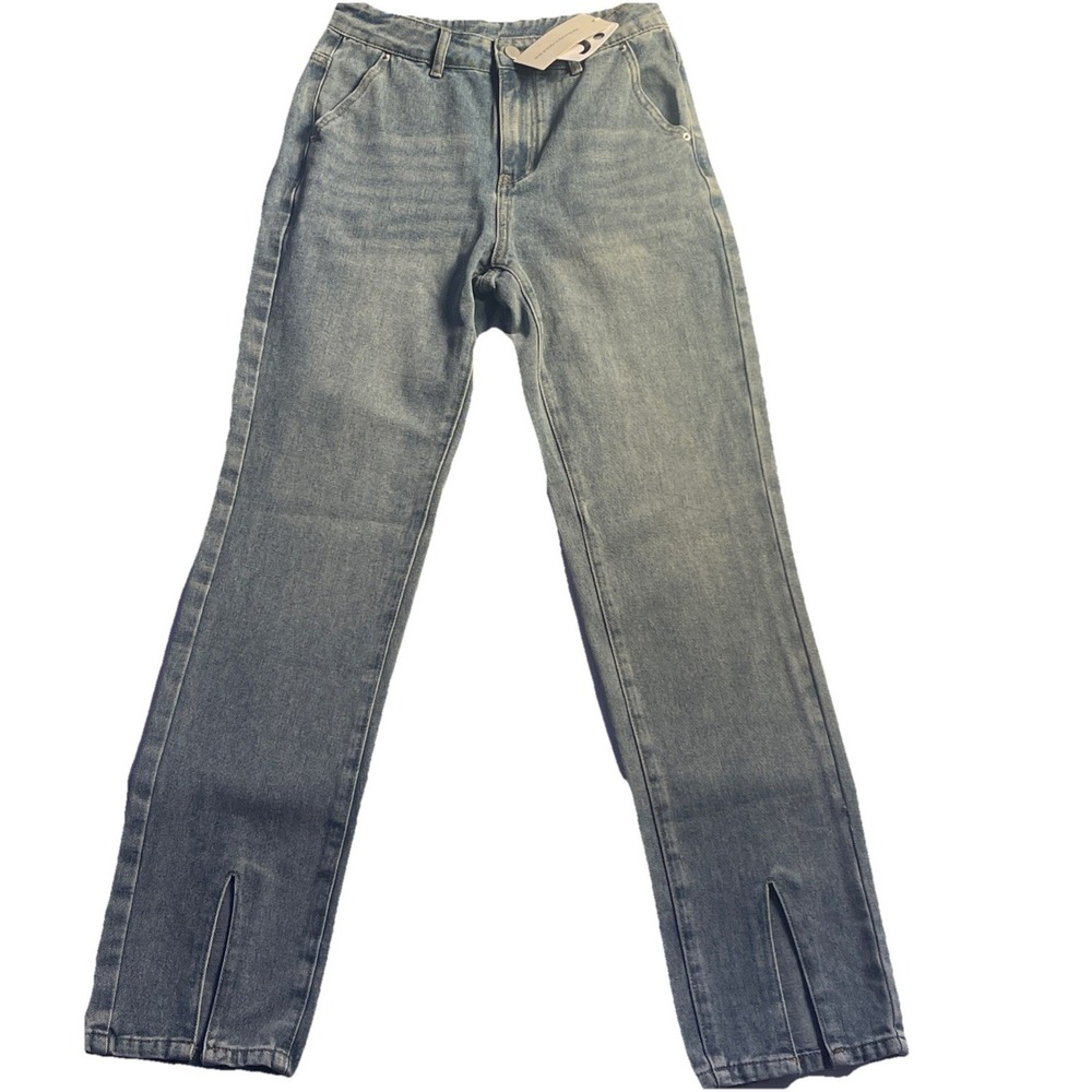 NWT Commense Women's Split Hem Light Wash Jeans Slit Pockets Retro Size S
